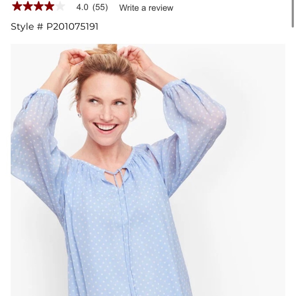 Talbots blue tie neck blouse